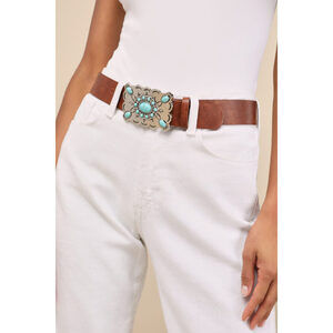 Lulus Vinessa Brown Concho Buckle Belt - Size One Size